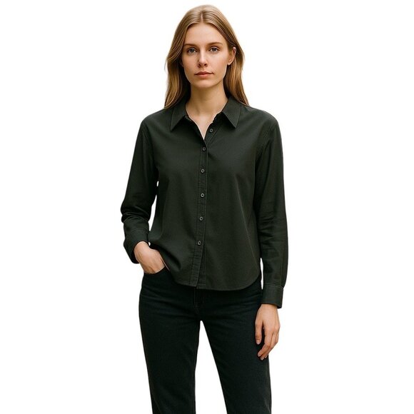 Banana Republic Y2K Silk Button Down Crop Top Green Size S Minimalist Neutral - Picture 1 of 13